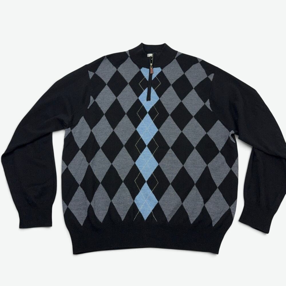 Peter Millar 1/4 Zip Sweater XL Argyle Golf Luxury Italian Merino Wool